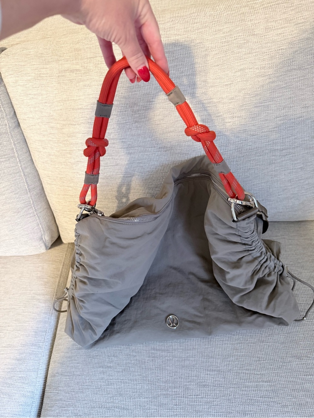 lululemon athletica Gray Messenger Bag with Red Handle Accents - Picture 4 of 5